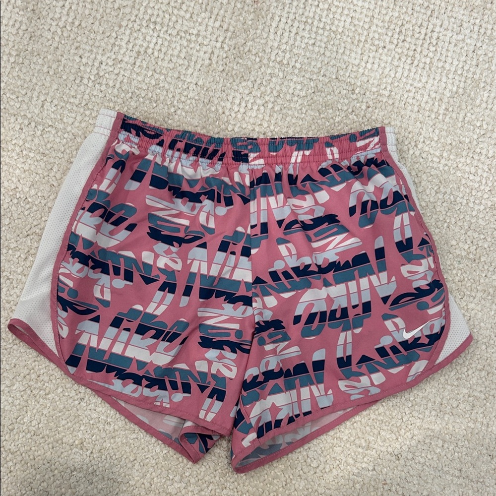 Nike Pink and Blue Graphic Girl’s Athletic Shorts